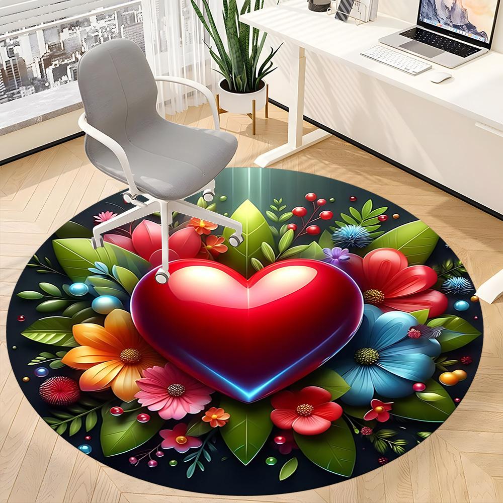 1pc Heart Flowers Chair Carpet for Office Non Slip, Machine Washable Rug for Office, Room Holiday Decor for Christmas, Birthday Polyester