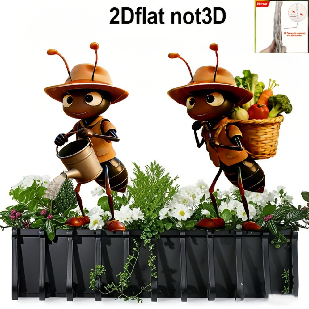 2D Flat Printed Ant Garden Stakes, 2/3Pcs Cute Acrylic Outdoor Decor for Garden Lawn Planter Yard Fence Festival Gifts