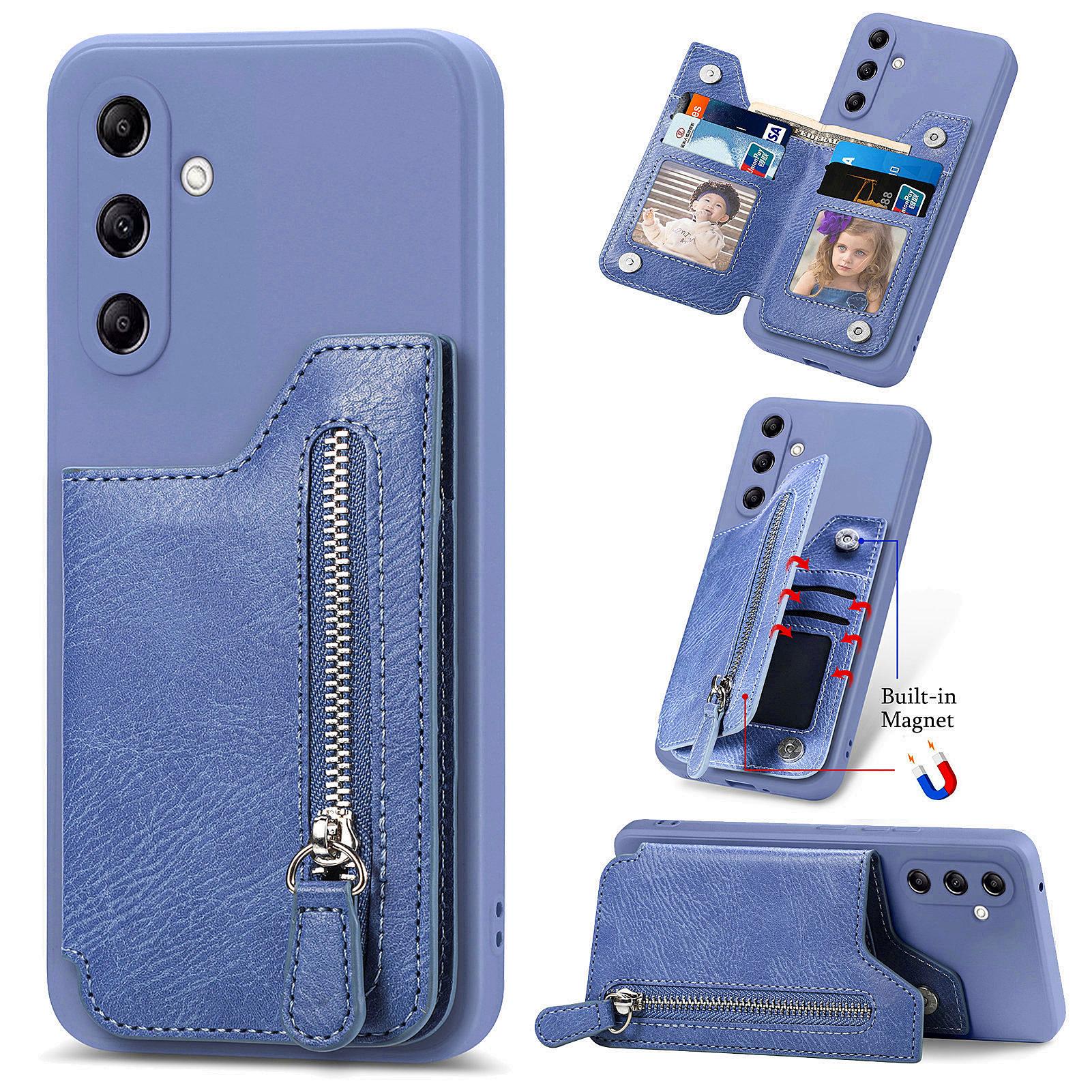 

For Samsung Galaxy A54 5G Wallet Phone Case PU Leather Card Holder Cover Blue