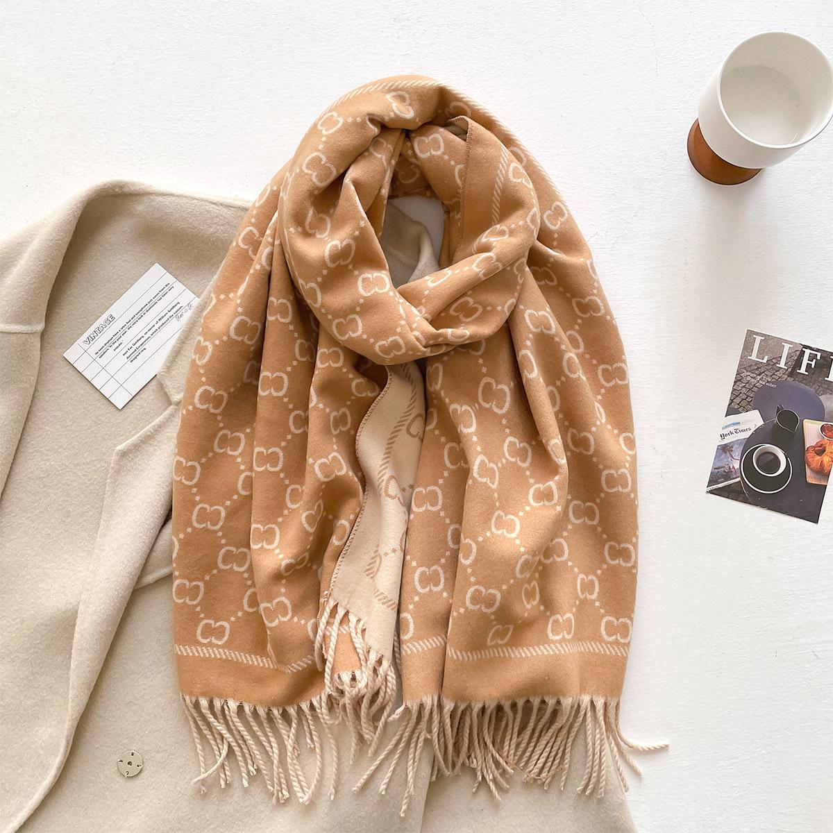 

Autumn and winter new letter jacquard double-sided imitation cashmere jacquard scarf women s long tassel warm scarf shawl versatile 200*65cm