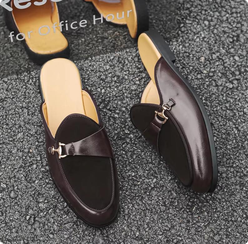 New Men Half Slippers Monk Strap Loafers Male Casual Suede Leather Black Brown Mules Moccasins Breathable Driving Shoes
