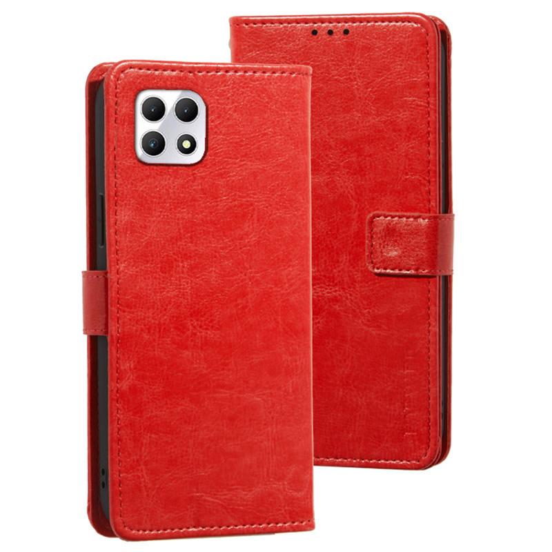 

For T-Mobile REVVL 7/T Phone 2 5G Case Crazy Horse Texture Leather Phone Cover Red