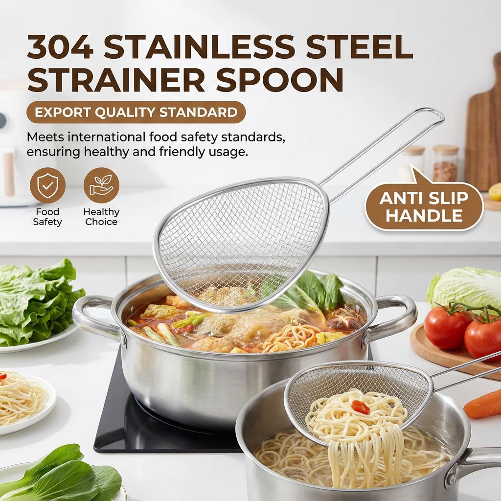 304 Stainless Steel Mesh Strainer Spoon Stainless Steel Strainer Spoon For Hot Pot Noodles Cooking Filter Basket Scoop Tableware