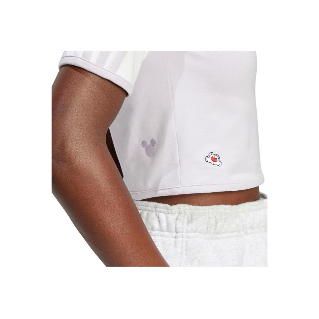Adidas Originals X Mickey Mouse Embroidered Logo Contrast Stripe Sports Crop Top Women Tops Silver IY2269