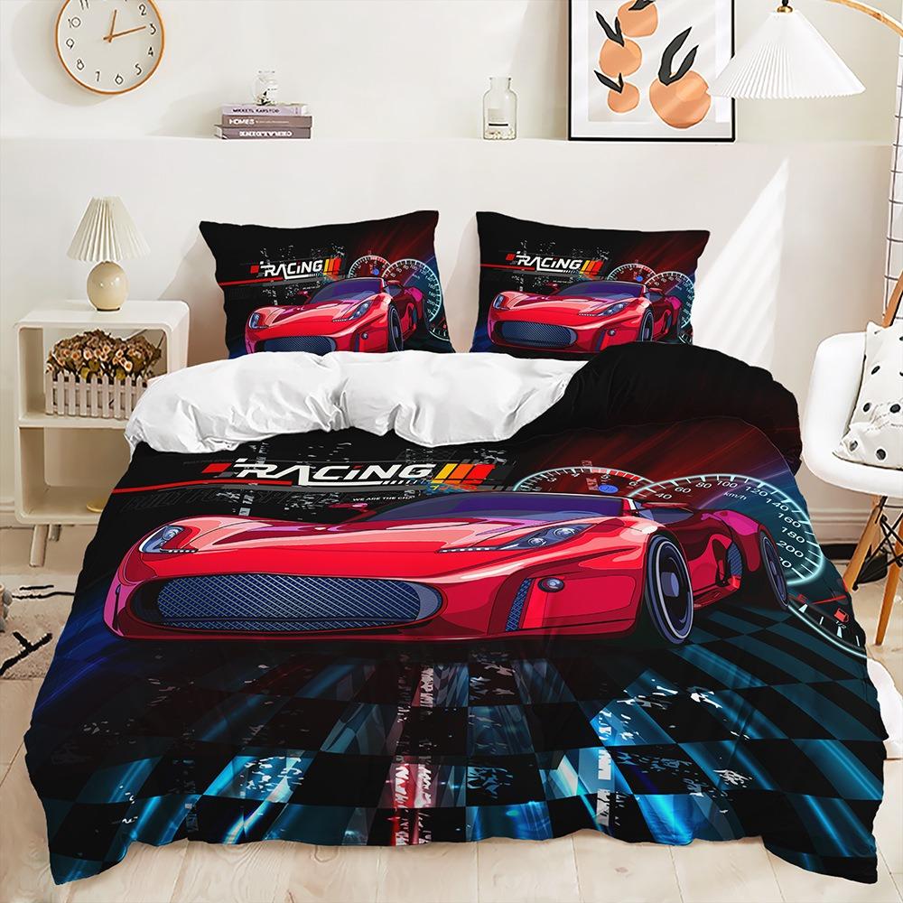 3D Printing Speed Racing Bedding Set King Queen Bed Down Duvet Cover Pillowcase 2/3pcs Men and Boys Teenagers Cover Gift