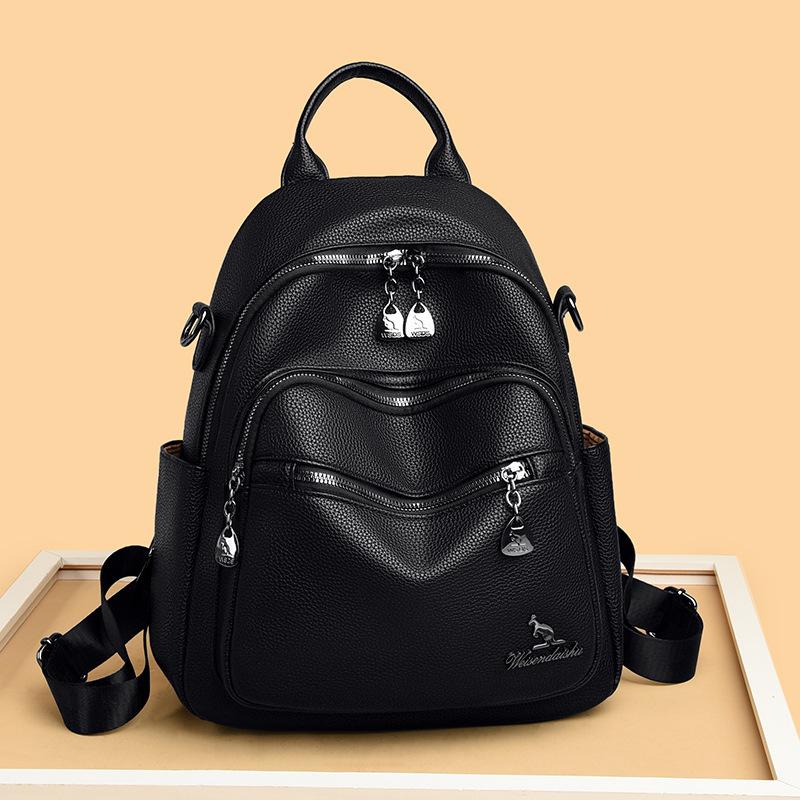 New Big Lychee Pattern Genuine Leather Backpack for Women with Multi Functional Multi Pocket Single Shoulder Backpack for Women's Schoolbag