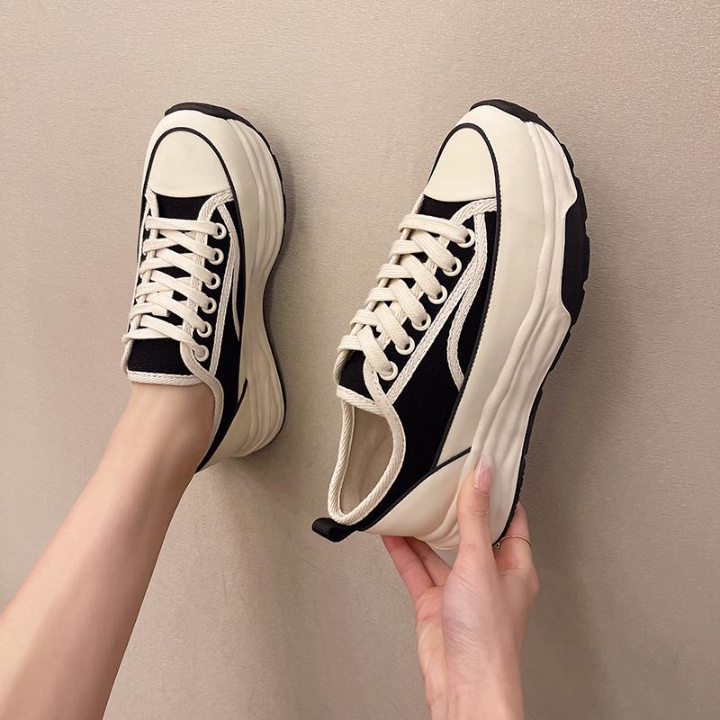 Women's Shoes Wear Resistant Non-slip 2025 Spring Versatile Casual Comfortable Lace-Up Canvas Platform Woman's Vulcanized Shoes