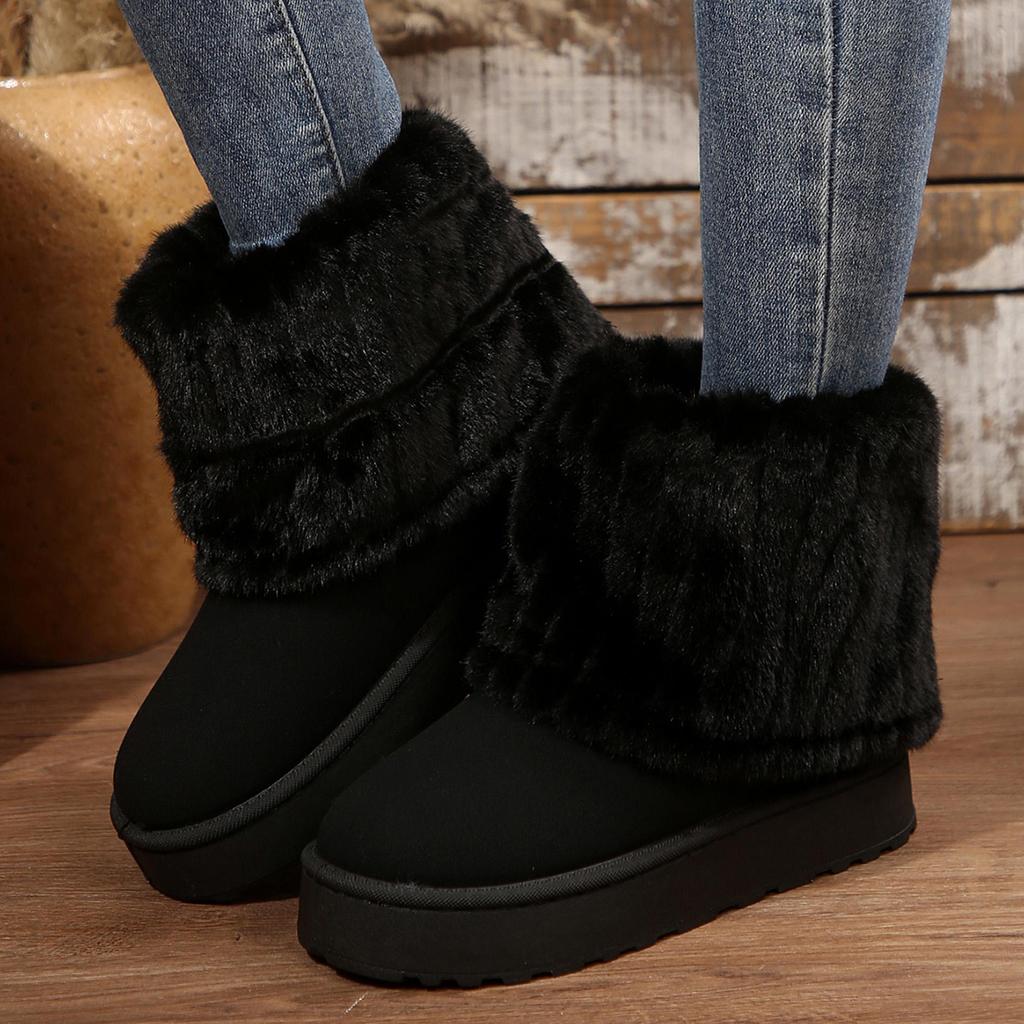 Women's Platform Mini Snow Boots Short Fluffy Plush Lined Snow Round Toe Outdoor Anti-slip Shoes