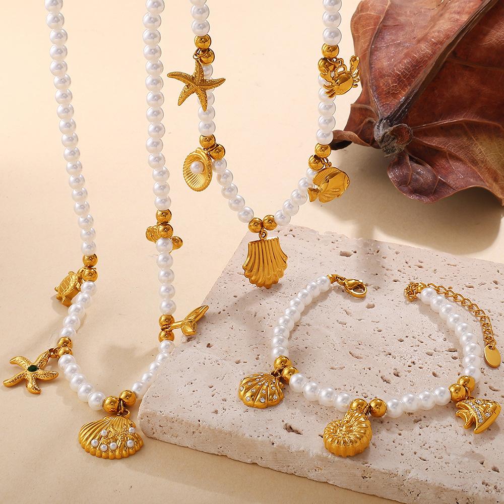 Seaside vacation wind shell starfish imitation pearl bracelet necklace niche design high-end suit women