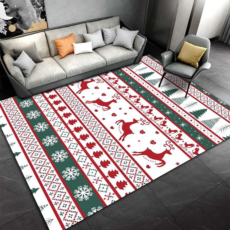 Christmas-Inspired Carpet with Reindeer, Snowflakes, and Trees Pattern Suitable for Use As an Anti-slip for Living Room Bedroom Sofas