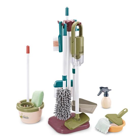 Kinder Rollenspiel Putzset mit Wagen Realistischer Besen Mopp & Kehrschaufel Spielzeug Pädagogisches Hauswirtschafts-Rollenspiel für Jungen und Mädchen