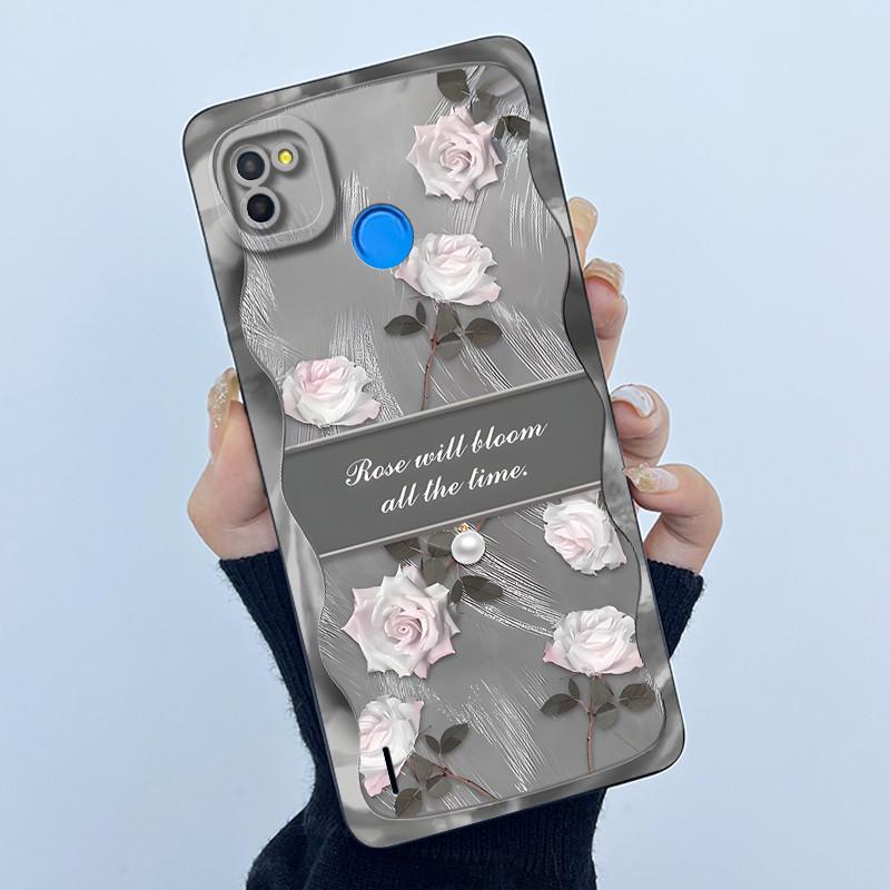 For Tecno Pop 4 Lte Case Liquid Silicone Fashion Simplicity Oil Painting Floral Back Cover For Techno Pop4 Air Phone Case BC1s