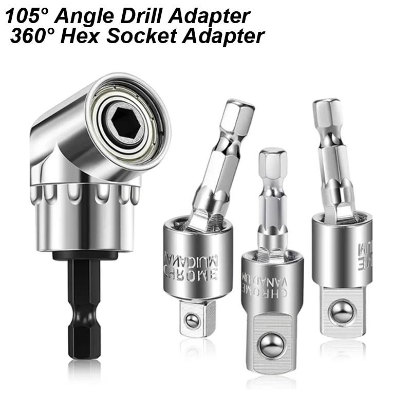 Angle Drill Chuck 105 Degree Attachment Hex Socket Adapter Extension Set Power Tool Driver Rotatable Screwdriver Bit Holder Nut