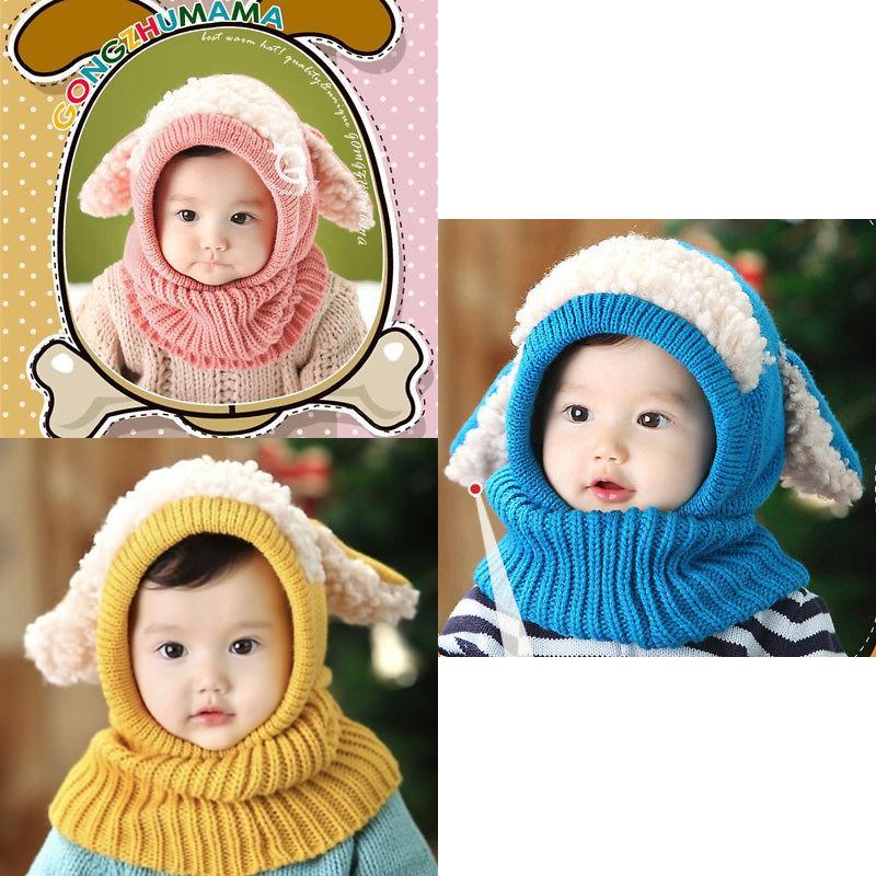 Kinder Herbst Strickmütze mit flauschiger Hunde-Stickerei zum Schutz vor kaltem Wetter