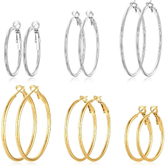 4 Pairs Silver Gold Hoop Earrings for Women | 14K Gold Plated Hoop Earrings Set Hypoallergenic Earring Lightweight Dangle Earrings Set