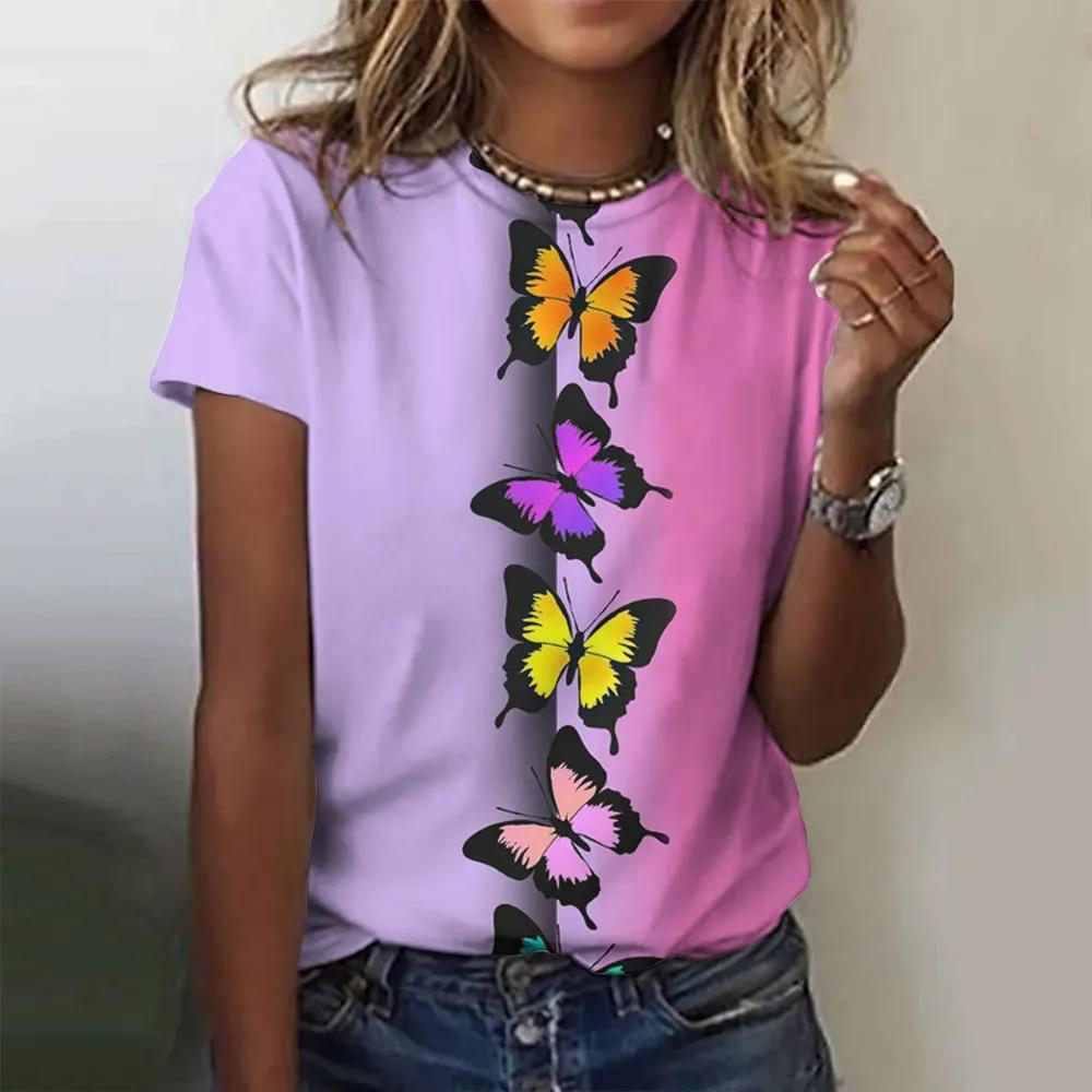 Women's T-Shirts Summer Fashion 3d Butterfly Print Short Sleeve Top Female Clothing O Neck Oversized Tees Harajuku T Shirts