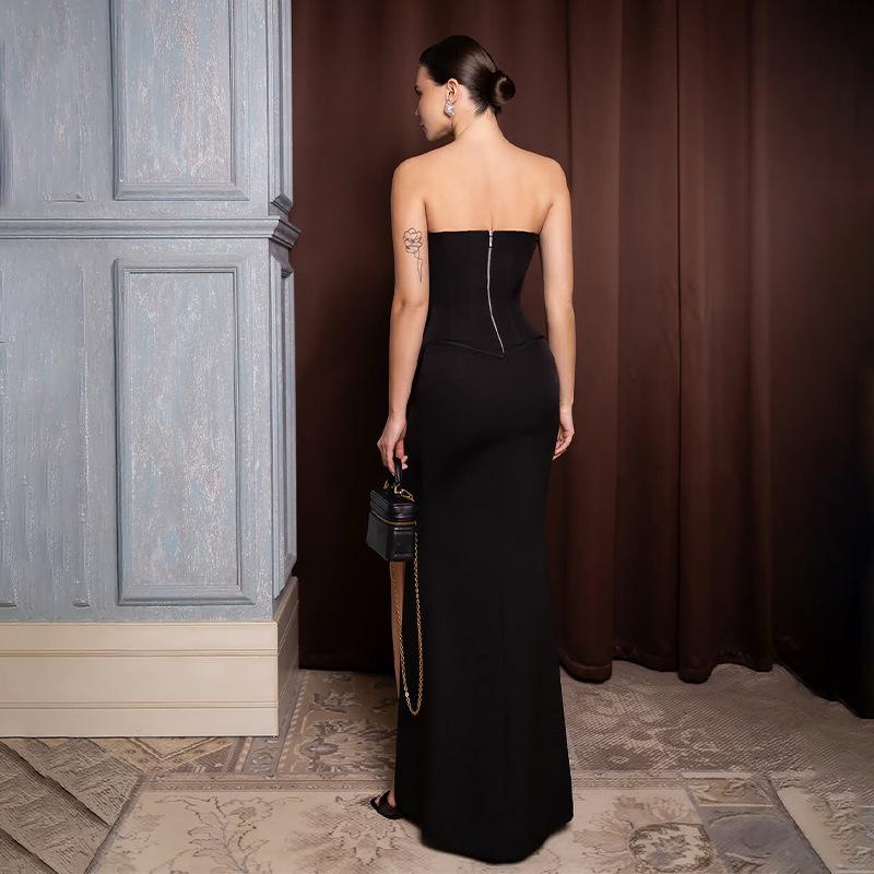 Chic Sleeveless Solid Color Backless Slit Bandeau Dress