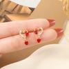Silver Needle Retro Red Heart Earrings Elegant Crystal Earrings Versatile Petite High-end Sweet