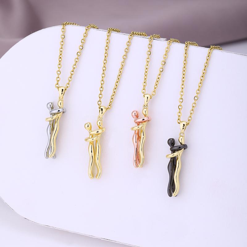 Fashion Stainless Steel Chain Gold Plated Copper Lovers embrace Pendant Necklace Charm Female Party Birthday Anniversar Jewelry