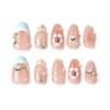 3D Korean Gold Leaf Shell Flower Rhinestone Nails - Handmade Wearable Almond Nail Tips