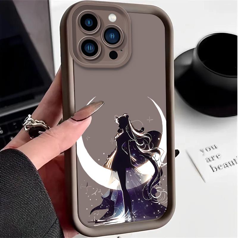S-Sailors M-Moons Case for iPhone 16 15 14 13 12 11 Pro Max XS X XR 8 7 6S 6 Plus SE 2020 Liquid Silicone Shockproof Back Cover