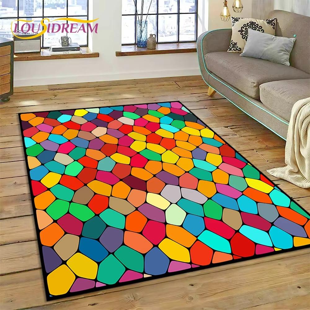 Tappeto Tappeto Cartoon con Illusione di Colore 3D Arcobaleno per Soggiorno Camera da Letto Decorazione per la Casa, Tappetino Antiscivolo Decorazione per Divano Zerbino