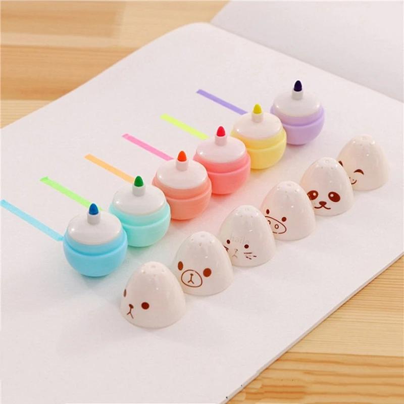 6 ks Kawaii Mini pilulky Zvýrazňovač Pero Kolekce Rozkošný Vtipný Usmívající se Tvář Fluorescenční Fixka Školní Kancelářské Umělecké Psací Potřeby
