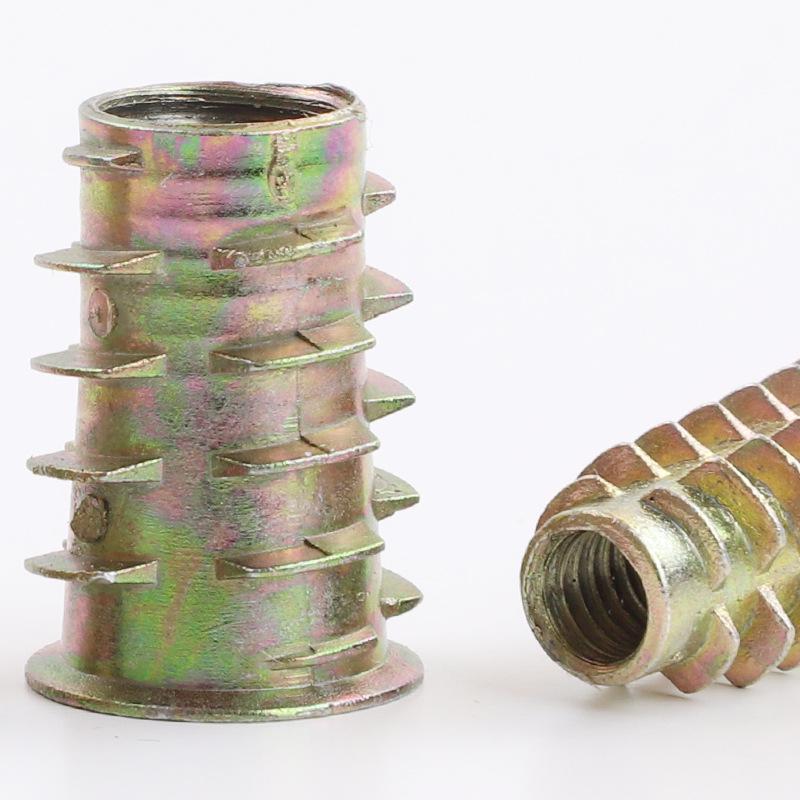 Colored Zinc-Plated Internal/External Thread Hex Nuts with Barbed Inserts for Furniture Connection M5/M6/M8