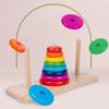Rainbow Colors Educational Toys 10 Rings Logic Puzzle Wooden Puzzle Stack Tower  Early Education