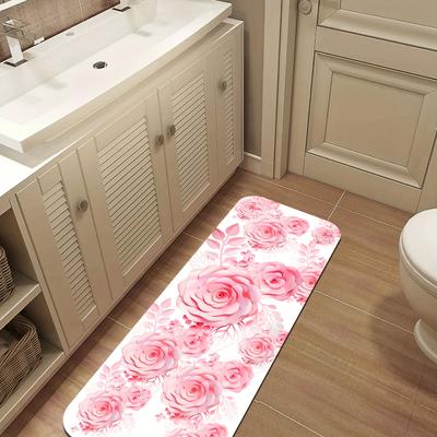 1 Stück Valentinstag rosa Rose weicher Küchenteppich Anti-Ermüdungs-Küchenteppich wasserdichte rutschfeste Teppiche Set Läufer Teppich Nachttisch Teppich Teppich für die Küche