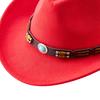 (One Size, Red) Western Cowboy Hat for Women Men Bohemian Cowgirl Hat with Beads Trim Outdoor Sun Hat