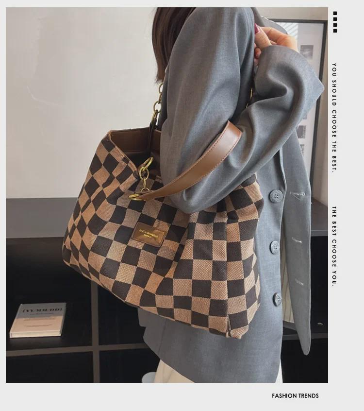 Women's Large-Capacity Leopard Print Tote Bag - 2023 Checkerboard Fashion Shoulder Bag