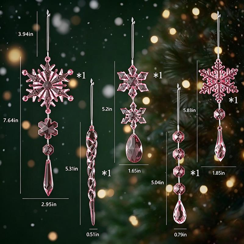 2026 Snowflake Icicle Pendant Set: Transparent Acrylic Christmas Ornaments