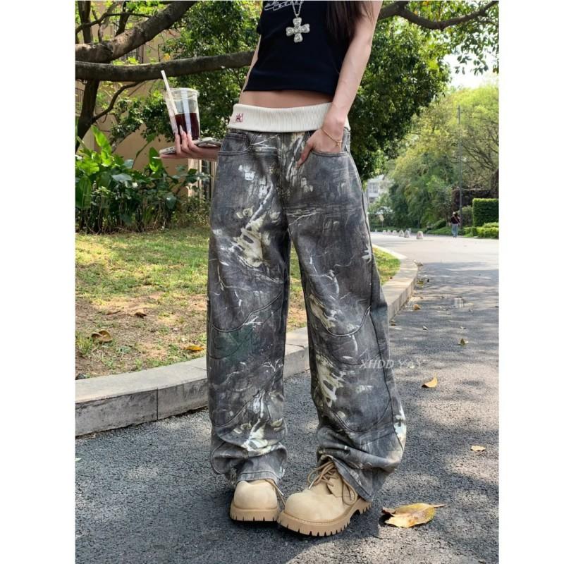 Womens Vintage Camo Print Wide Leg