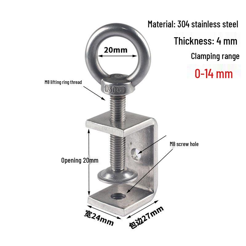 

304 Stainless Steel Tiger C-Clamp U-Shaped Fixture with Hand-Tightened Eyebolt