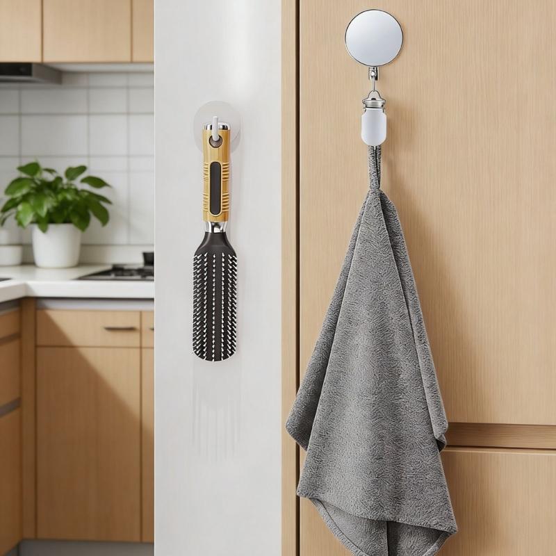 Retractable Wire Rope Towel Clip With Suction Cup Strong Adhesive Towel Hangers For Bathroom Kitchen And Travel Use