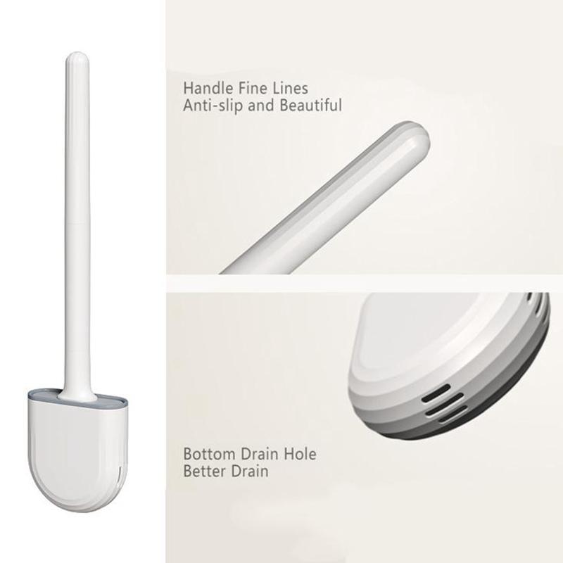 Bathroom Silicone Toilet Brush Holder Ventilation Slot Base Non-slip Plastic Handle Bendable Cleaning Corner Brush