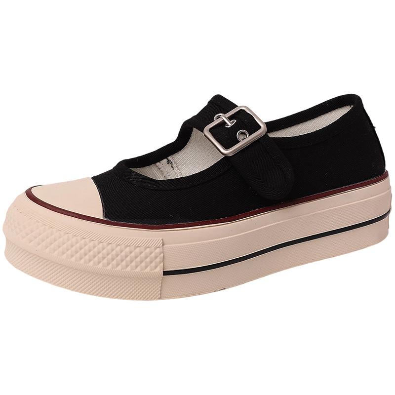 Fashion versatile thick baseplate shoes breathable and lightweight student casual shoes women's summer design sense one-word buckle single shoes wome