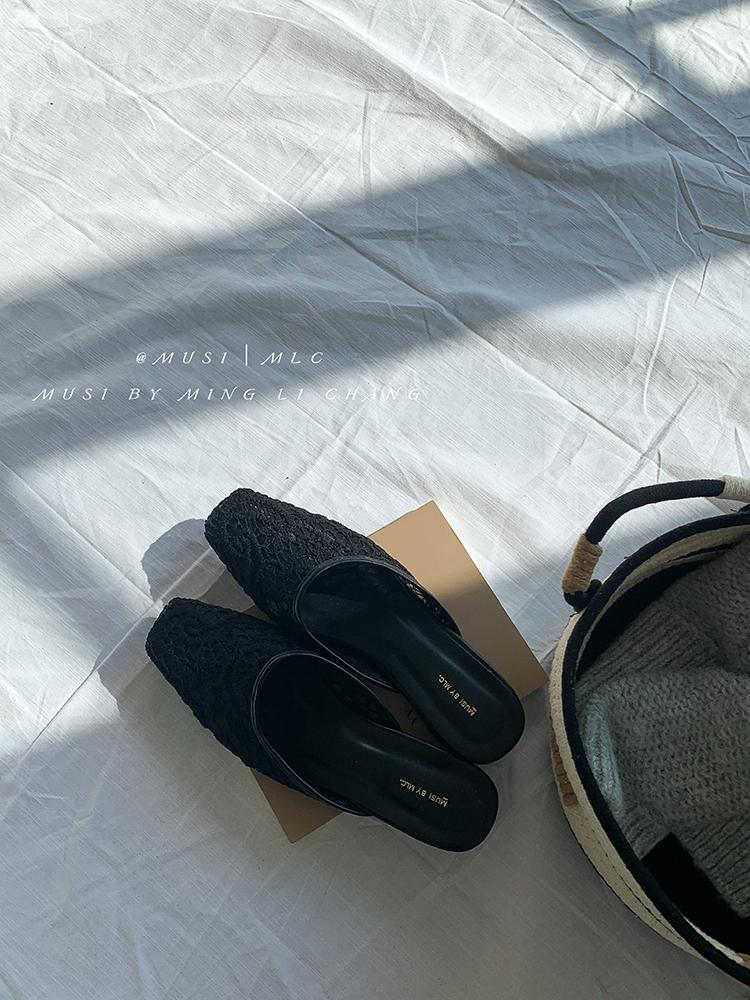 Women‘s Summer New Sandals Casual Slip on Lady Mules Mesh Low Heel Comfort Slippers Square Toe Slingback Ladies Flat Sandals