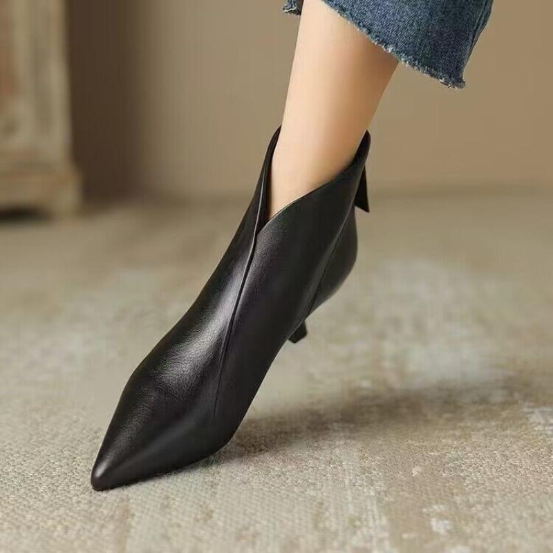 Herbst Winter Stiefel für Damen Mittelhohe Stiefel Reißverschluss PU 4CM Stiletto Spitze Mittelhoher Absatz Minimalistischer Stil Mode Stiefel