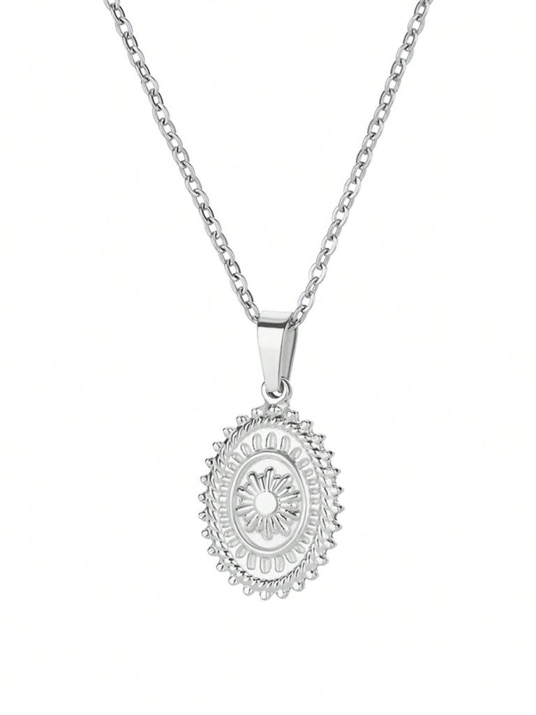 Oval Sun Pendant Necklace, Waterproof Gold Sun Necklace For Women, Couple Style, Stainless Steel Jewelry Choker.