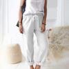 Women's Pants, Casual Solid Color Pocket Pants Elastic Waist Loose Straight Leg Pants