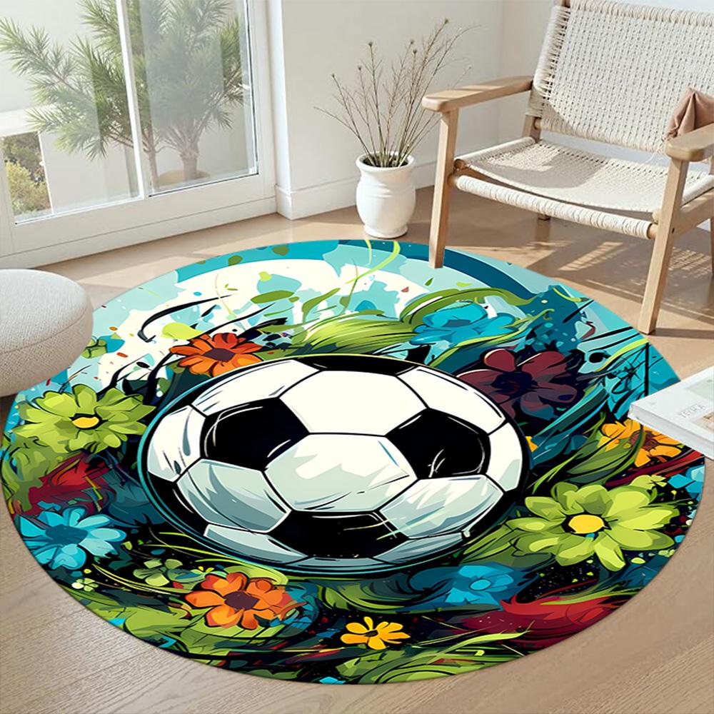 Football Round Floor Mat Perfect for Decorate room Outdoor Foyer Balcony Antislip Round Carpet Decorate Offices