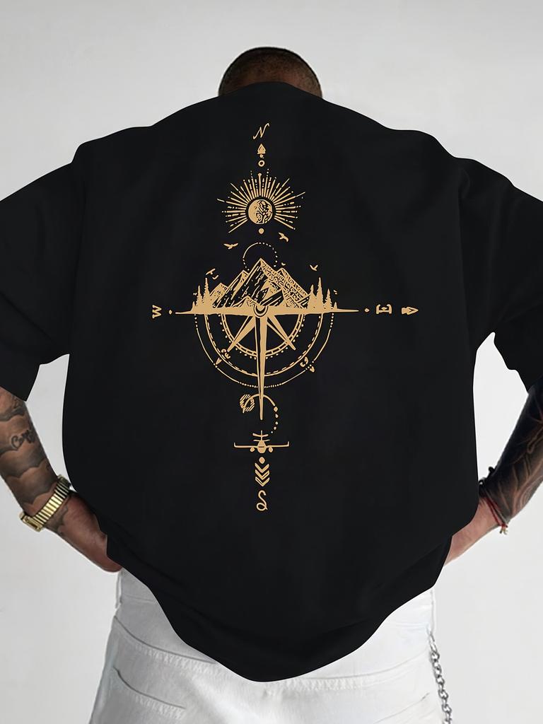 Golden Compass Rose Mountain Print 100 Cotton Men Woment Tshirt Summer Autumn Daily Sports Casual Loose Street Short Sleeve