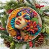 Unique African Mask Circular Aluminum Sign Wall Decor Art Painting Wreath Suitable for Home Caf É Bar Office Party Decoratio