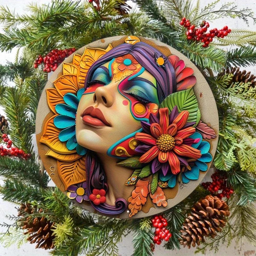 Unique African Mask Circular Aluminum Sign Wall Decor Art Painting Wreath Suitable for Home Caf É Bar Office Party Decoratio