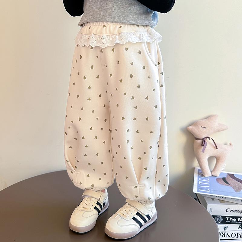 

2025 Spring & Autumn Girls Lace Drawstring Sweatpants - Fashionable Baby & Children’s Casual Long Pants 130 cm бежевий