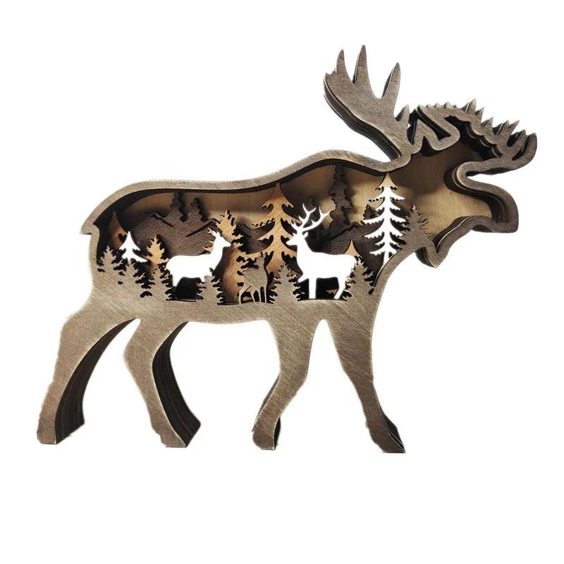 Wolf Totem Tre hul Jul Dyr Kreativitet Skrivebord Hjem Utskjæring Håndverk Dekor LED Stue Dekor Tilbehør