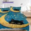 Black Cat Pattern Bedding Quilt Set Quilt Cover Pillowcase Home Decoration Birthday Gift (1 * duvet cover + 2 * pillowcase, without core)