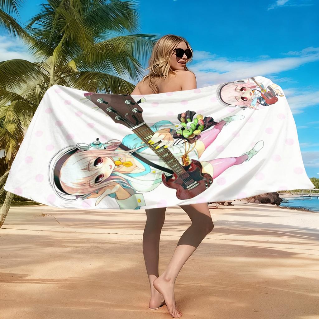 S-Super Sonico Anime Beach Towel Small To Large Soft Quick-Drying Towel Sand Free Beach Towel Suit For Fitness Yoga Gym Camping